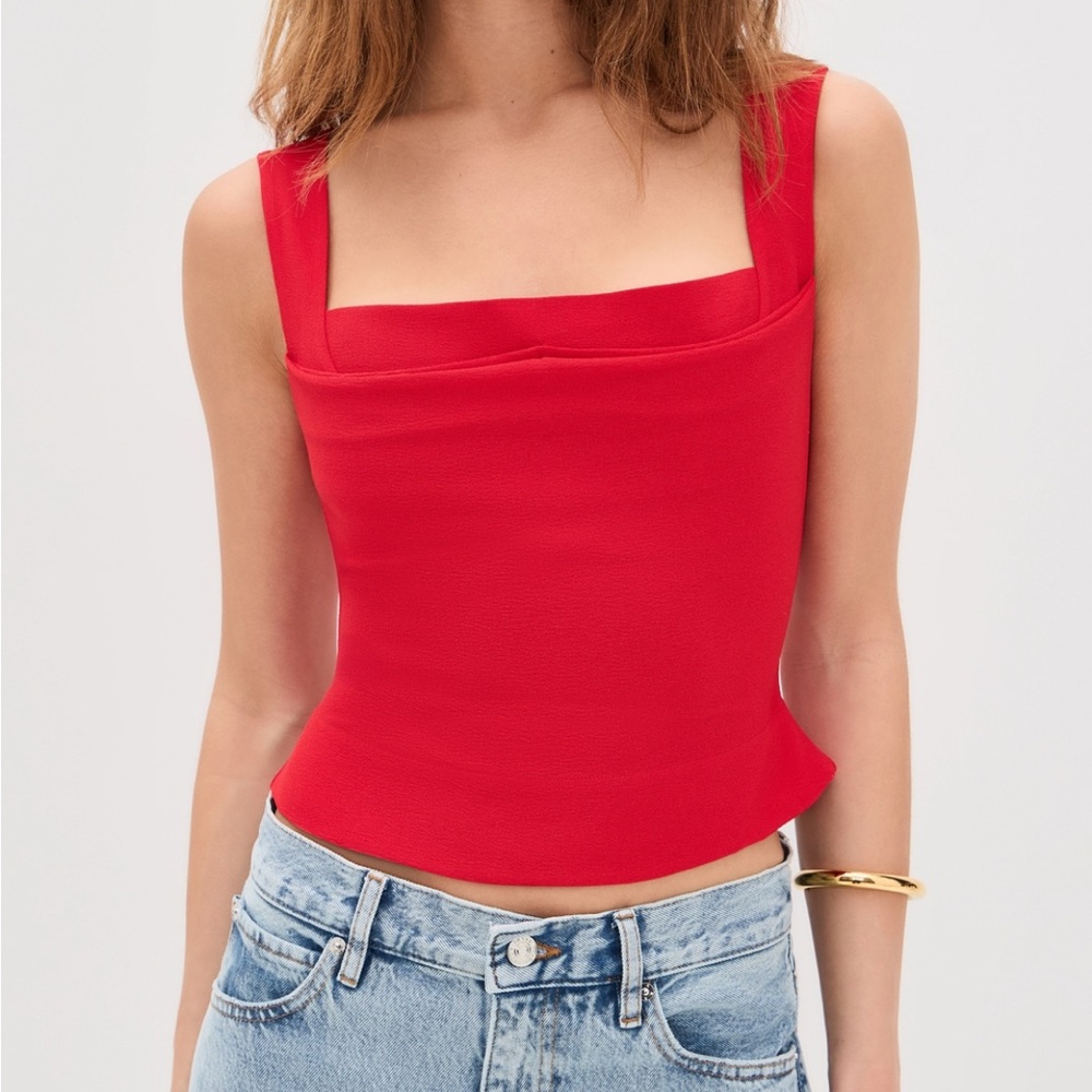 Miaou Red Square Neck Tank Top